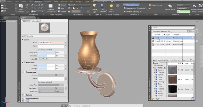 How to model and render a 3D wall mounted lamp with AutoCAD