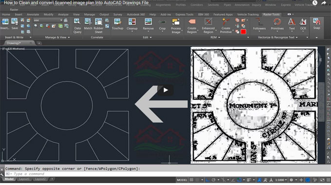 How to use AutoCAD raster design software to clean & transform any scanned image into .dwg file