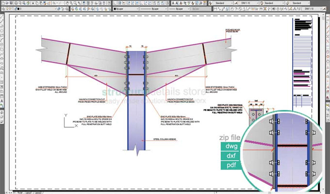 Download sample drawing of Double Span Portal Frame Beam Column Haunch Valley Connection