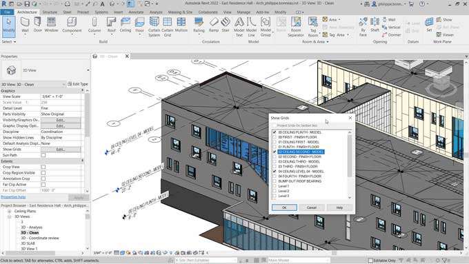 Grids in 3D views for Revit 2022